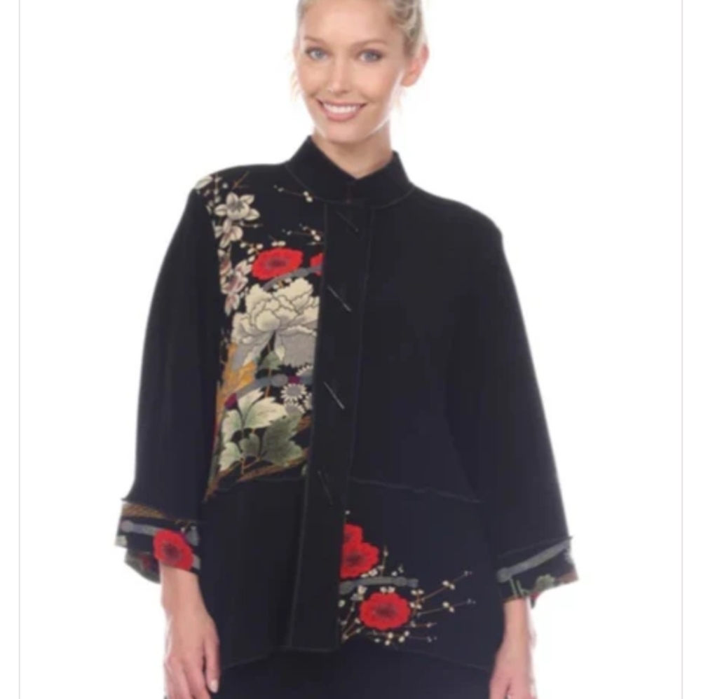 MOONLIGHT JACKET ASIAN GARDEN black floral kimono style art to wear